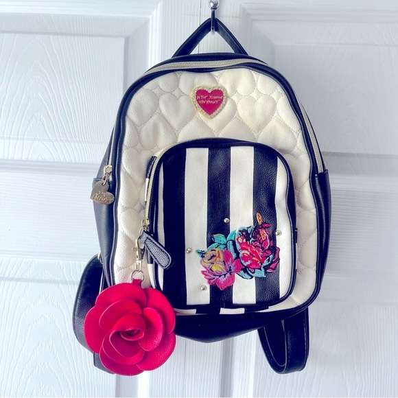 Vintage Betsey Johnson Floral Backpack Pink/black/white Y2K - Picture 1 of 8